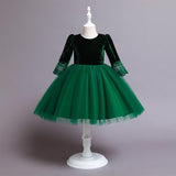 Girls Long Sleeves Velvet Party Wear Dress
