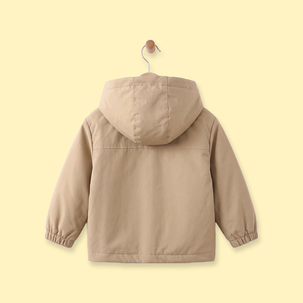 Boys Light Brown Hooded Zip-up Jacket Coats & Jackets