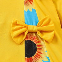 Girls Yellow Floral Printed Long Sleeves A-line Dress With Bow Detail Casual Dresses