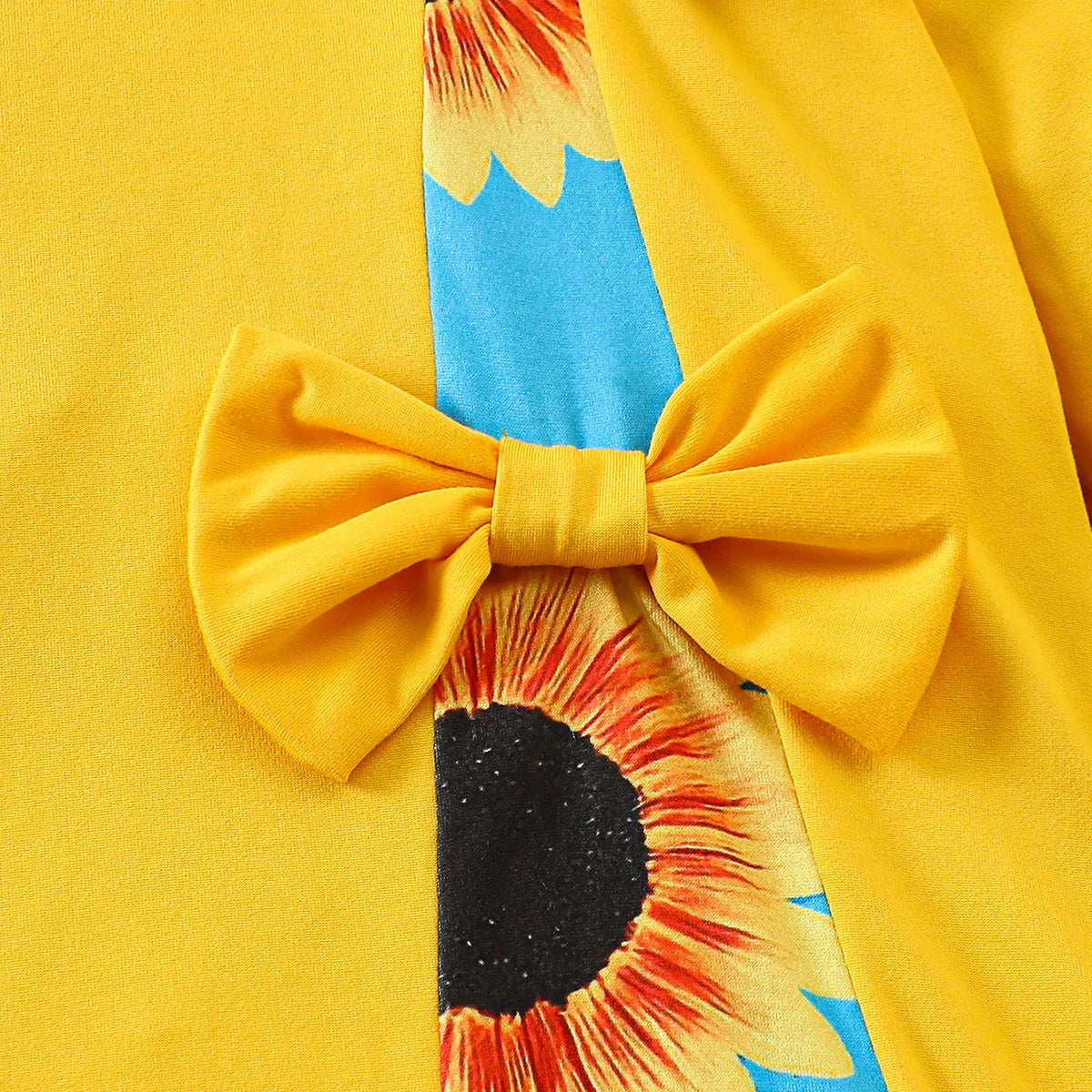 Girls Yellow Floral Printed Long Sleeves A-line Dress With Bow Detail Casual Dresses