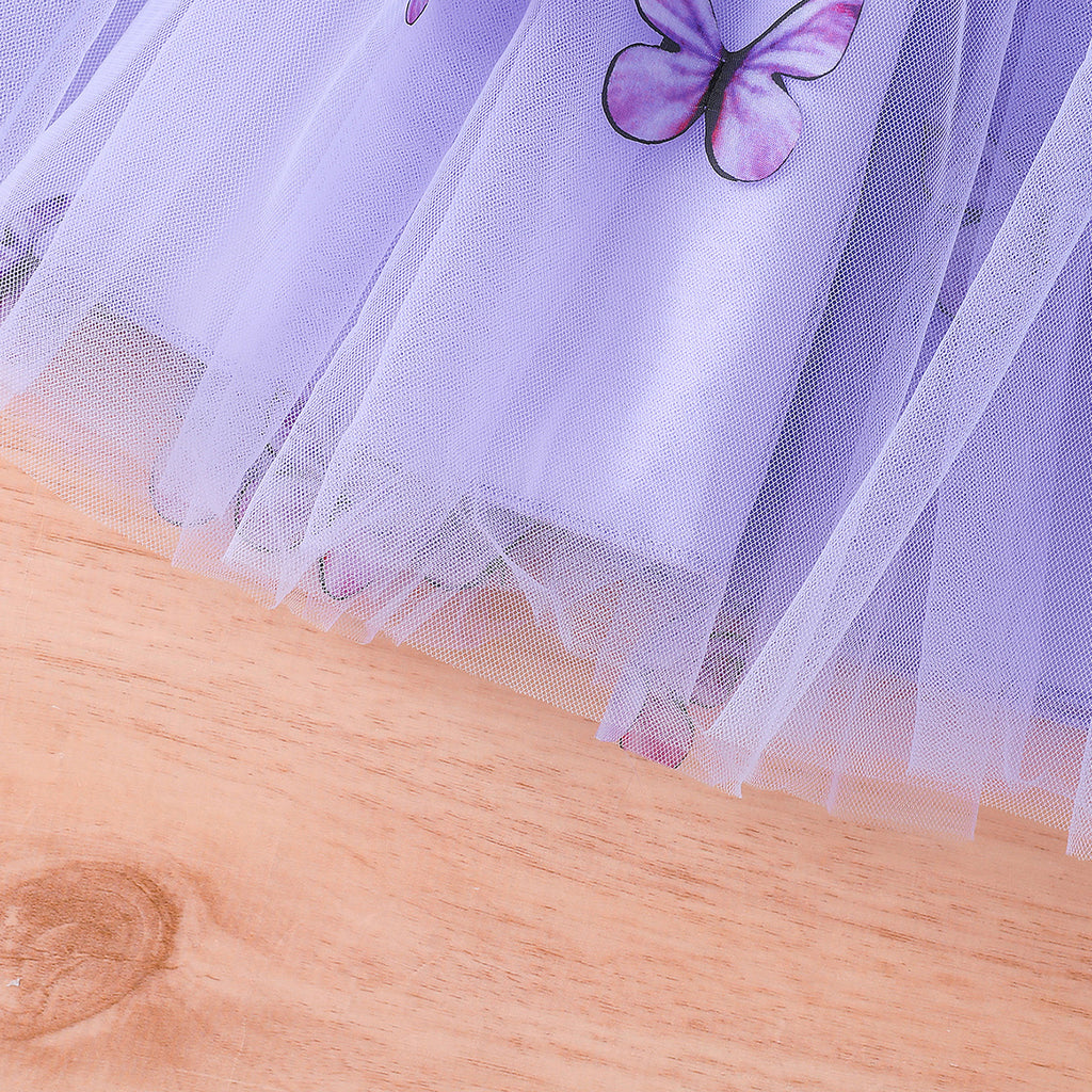 Girls Purple Long Sleeve Jacket With Camisole Top And Butterfly Embroidered Skirt Set 3 pc. Sets