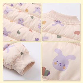 Girls Cream Heart Print Long Sleeve Quilted Jacket Coats & Jackets