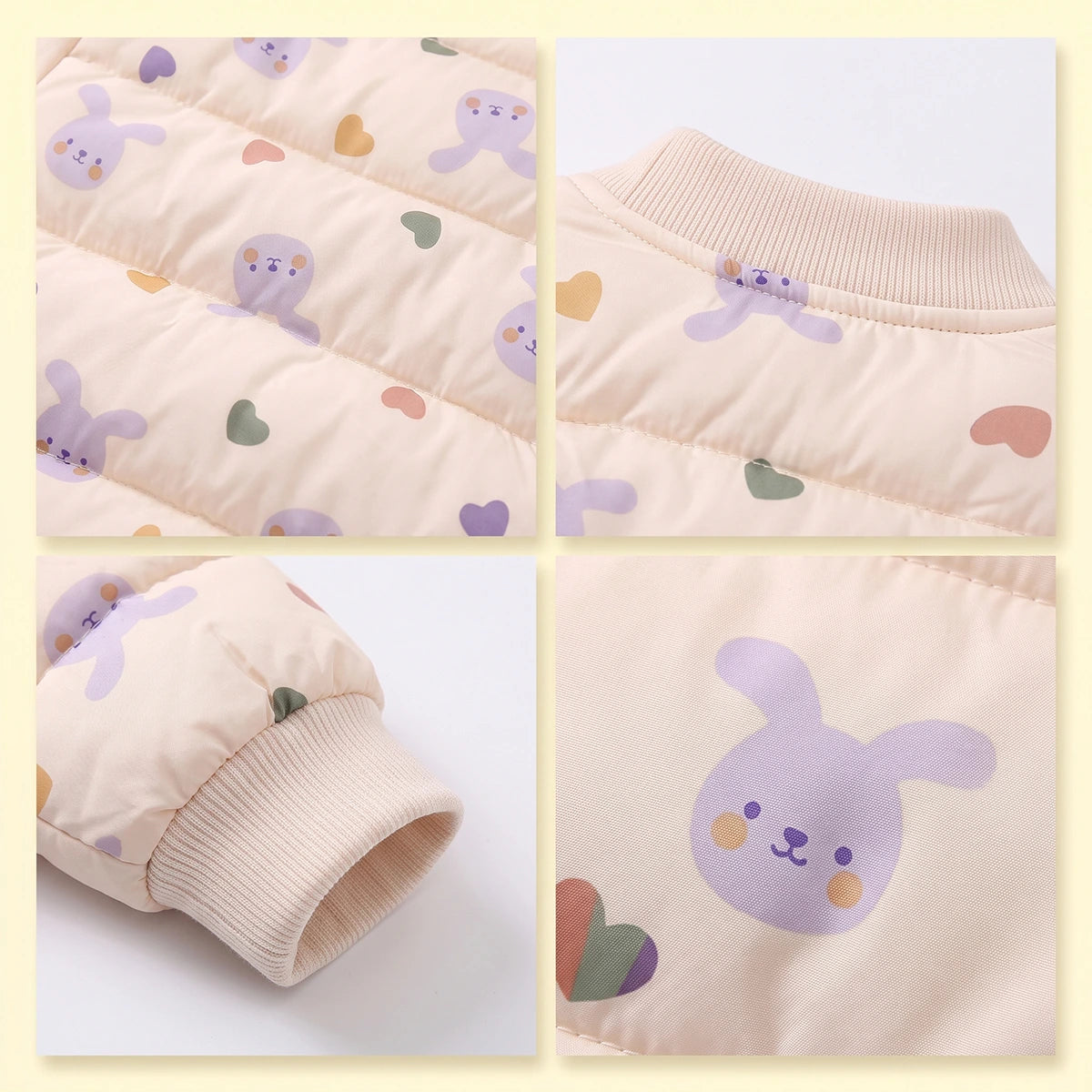 Girls Cream Heart Print Long Sleeve Quilted Jacket Coats & Jackets