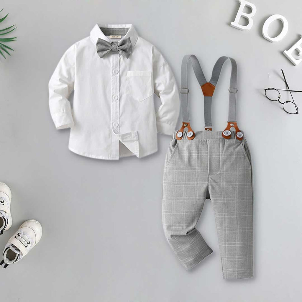 Boys Long Sleeve Shirt With Suspender Trousers Set
