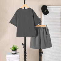 Boys Dark Grey Short Sleeves Front Pocket T-Shirt With Shorts Set 2 pc. Sets