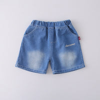 Boys Grey Typographic Print T-Shirt With Denim Shorts Set Sets