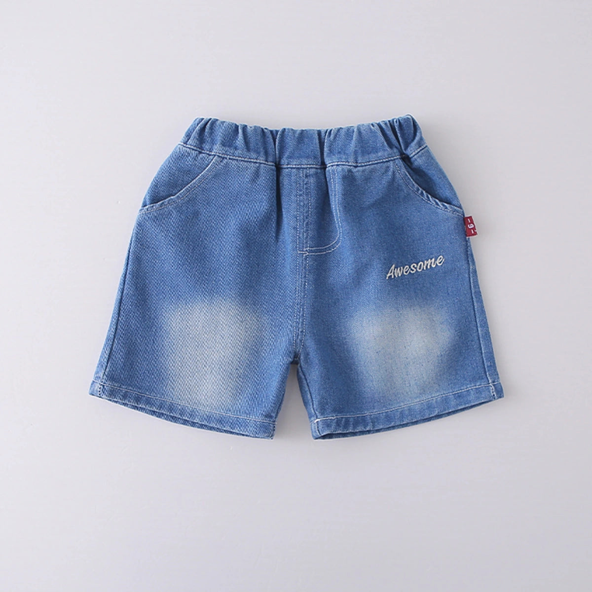 Boys Grey Typographic Print T-Shirt With Denim Shorts Set Sets