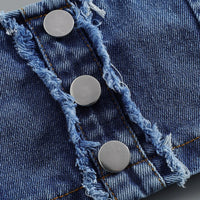 Girls White Heart Printed Shirt Dress With Denim Sleeveless Vest Casual Dresses