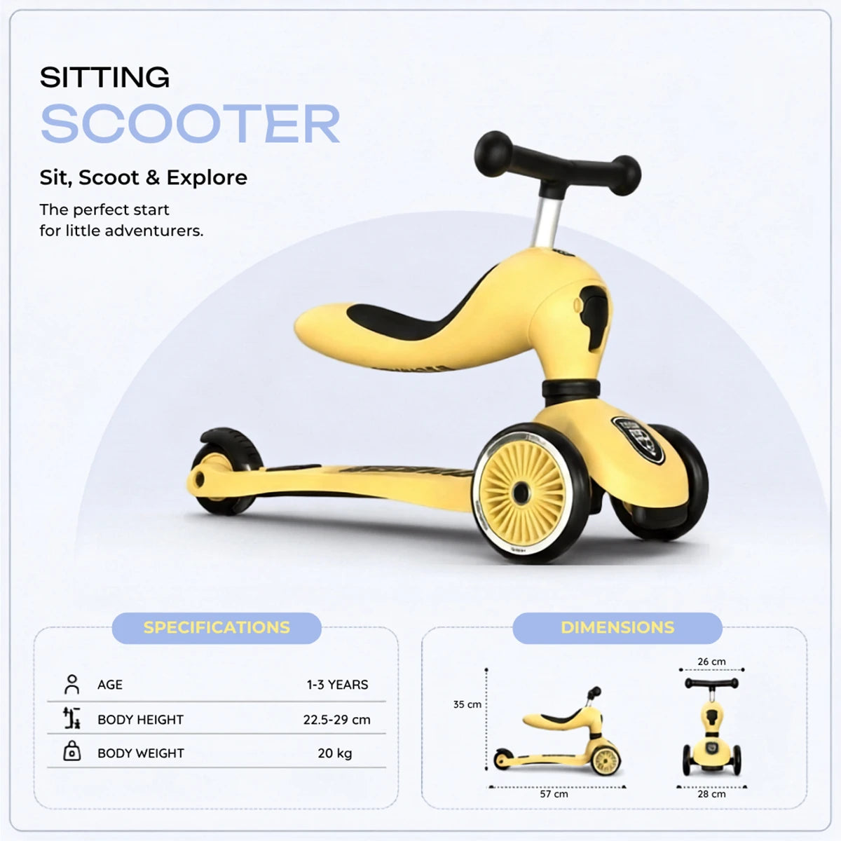 Scoot & Ride-2-in-1 Sit & Ride Kids Scooter with Adjustable Seat, Lemon, Ages 1-5 Years Trending Accessories