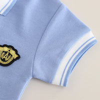 Boys Sky Blue Short Sleeve Polo T-Shirt With Elasticated Shorts Sets 2 pc. Sets