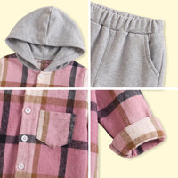 Boys Pink Checked Hooded Shirt With Pants Sets 2 pc. Sets