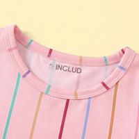 Girls Pink Striped Flutter Sleeve A-line Dress Casual Dresses