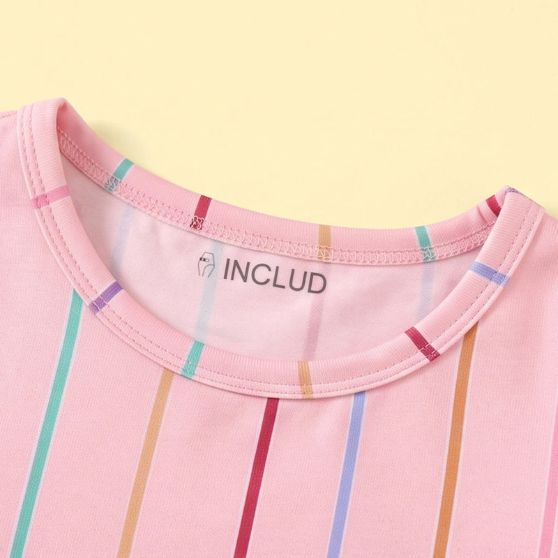 Girls Pink Striped Flutter Sleeve A-line Dress Casual Dresses