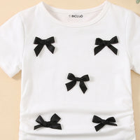 Girls White Short Sleeve Bow Applique Top With Skirt Sets 2 pc. Sets