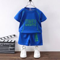 Boys Royal Blue Short Sleeve Typography Print T-Shirt With Shorts Sets 2 pc. Sets Royal Blue 1-2 Y