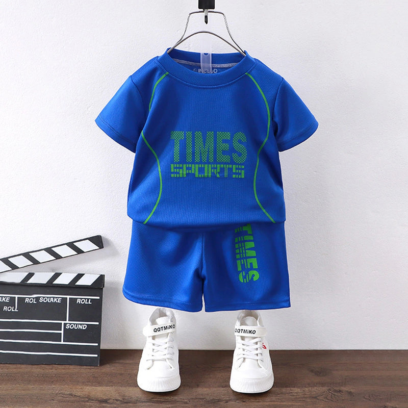 Boys Royal Blue Short Sleeve Typography Print T-Shirt With Shorts Sets 2 pc. Sets Royal Blue 1-2 Y