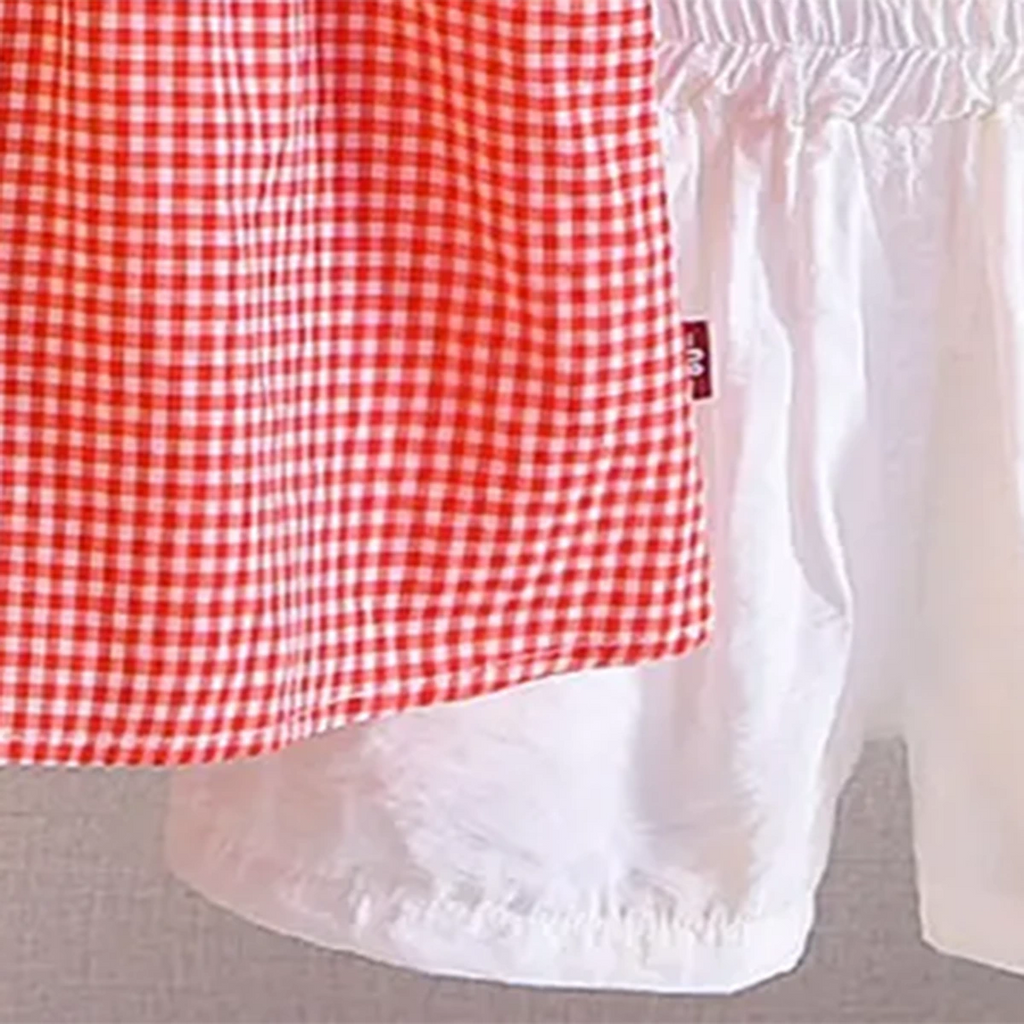 Girls Red Gingham Checked Sleeveless Top With Short Sets Sets