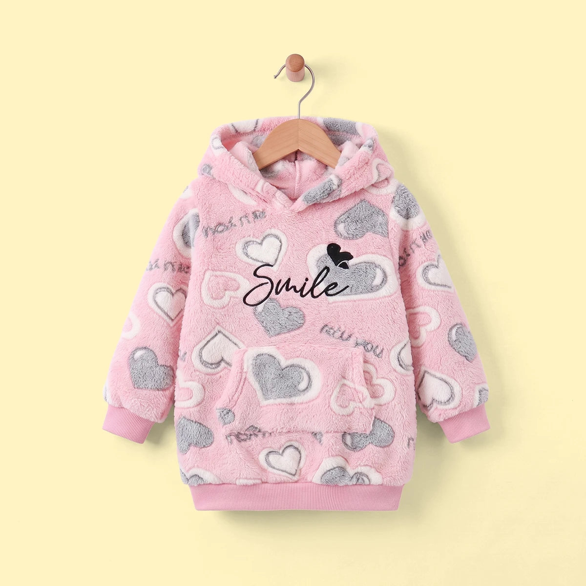 Girls Pink Heart Self-Design Hooded Sweatshirt Sweatshirts & Hoodies Pink 2-3 Y