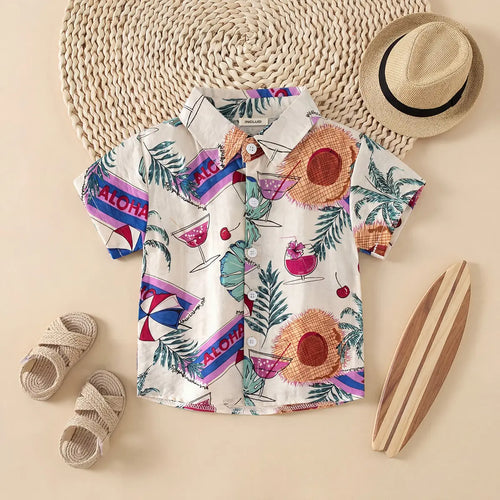 Boys Apricot Tropical Printed Short Sleeves Shirt Shirts Apricot 1-2 Y