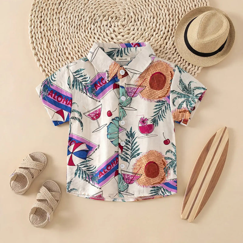 Boys Apricot Tropical Printed Short Sleeves Shirt Shirts Apricot 1-2 Y