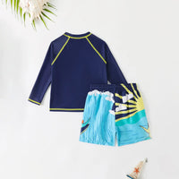 Boys Sky Blue Dinosaur Print T-Shirt With Shorts Swimwear Sets Beachwear