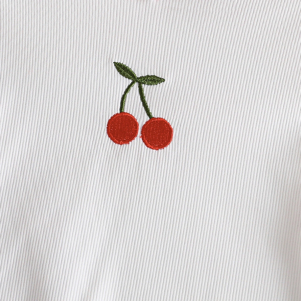 Girls Red Cherry Embroidered Short Sleeve Top With Checked Pants Sets 2 pc. Sets
