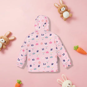 Girls Light Pink Rabbit Reversible Printed Hooded Zipper Jacket Coats & Jackets