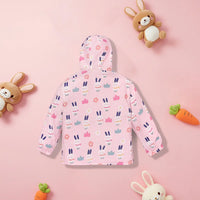 Girls Light Pink Rabbit Reversible Printed Hooded Zipper Jacket Coats & Jackets