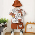 Boys Brown Animal Printed Short Sleeves T-Shirt With Hat And Shorts Set 3 pc. Sets Brown 3-4 Y