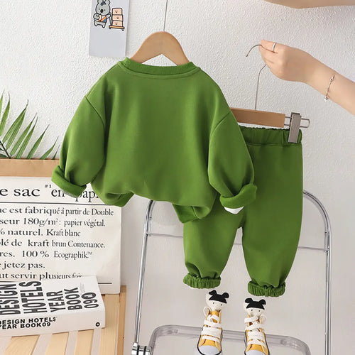 Boys Green Typographic Printed Sweatshirt With jogger Co-ord Sets Sets