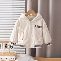 Boys Beige Typographic Printed Hooded Zipper Jacket Coats & Jackets Beige 1-2 Y