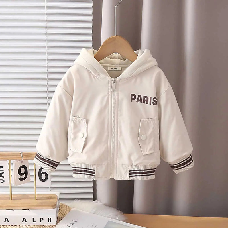 Boys Beige Typographic Printed Hooded Zipper Jacket Coats & Jackets Beige 1-2 Y