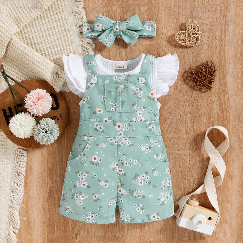 Girls Floral Printed Overalls with Top Set