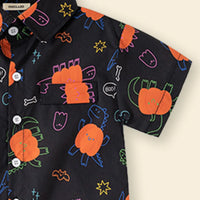 Boys Black Pumpkin Cartoon Printed Short Sleeves Shirt Shirts
