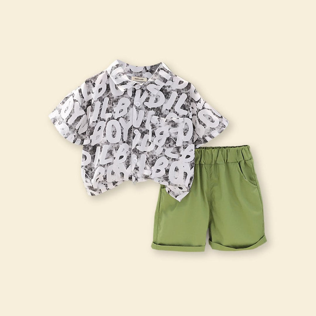 Boys Grey Printed Shirt with Shorts Set Sets Gray 1-2 Y 