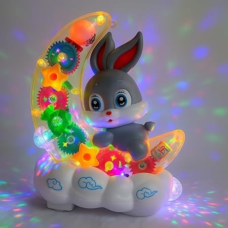 Transparent Rabbit Gear Toy, Lights & Music for Kids Fun Learning Play Trending Accessories