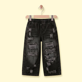 Girls Black Distressed Relaxed Fit Jeans Pants Black 3-4 Y