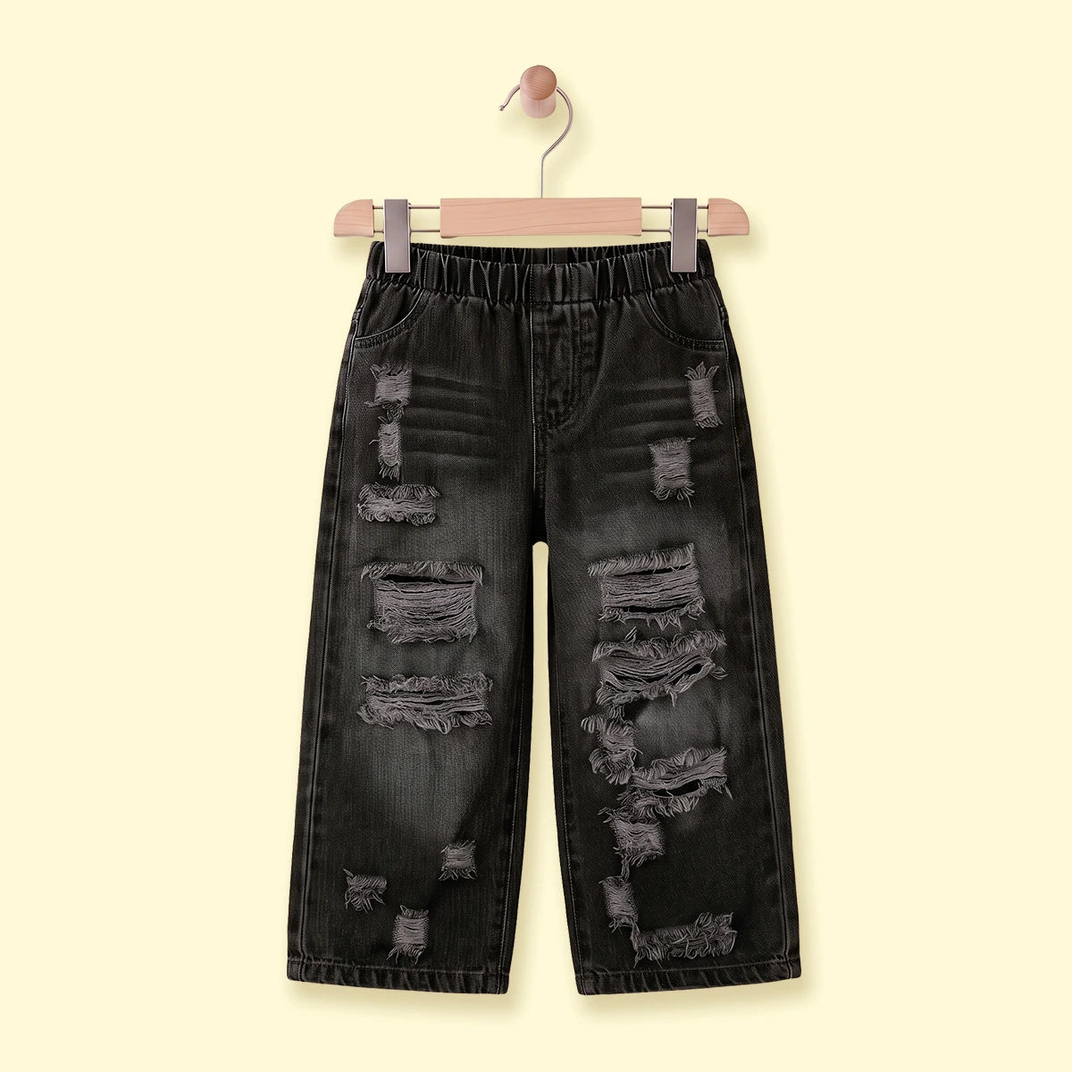 Girls Black Distressed Relaxed Fit Jeans Pants Black 3-4 Y