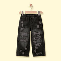 Girls Black Distressed Relaxed Fit Jeans Pants Black 3-4 Y