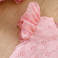 Girls Pink Schiffli Embroidered Fit & Flare Dress with Flutter Sleeves Casual Dresses