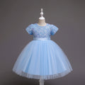 Girls Sky Blue Puff Sleeve Sequins Embellished Fit & Flare Party Wear Dress Party Dresses Sky Blue 2-3 Y
