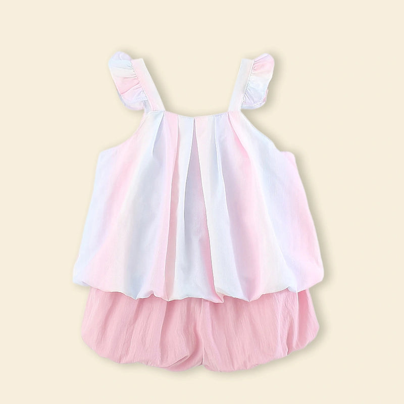 Girls Light Pink Candy Applique Top With Shorts Sets Sets