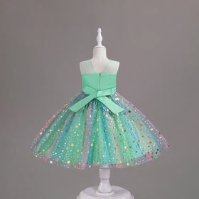 Girls Light Green Star Foil Print Sleeveless Fit & Flare Party Wear Dress Party Dresses