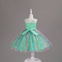 Girls Light Green Star Foil Print Sleeveless Fit & Flare Party Wear Dress Party Dresses