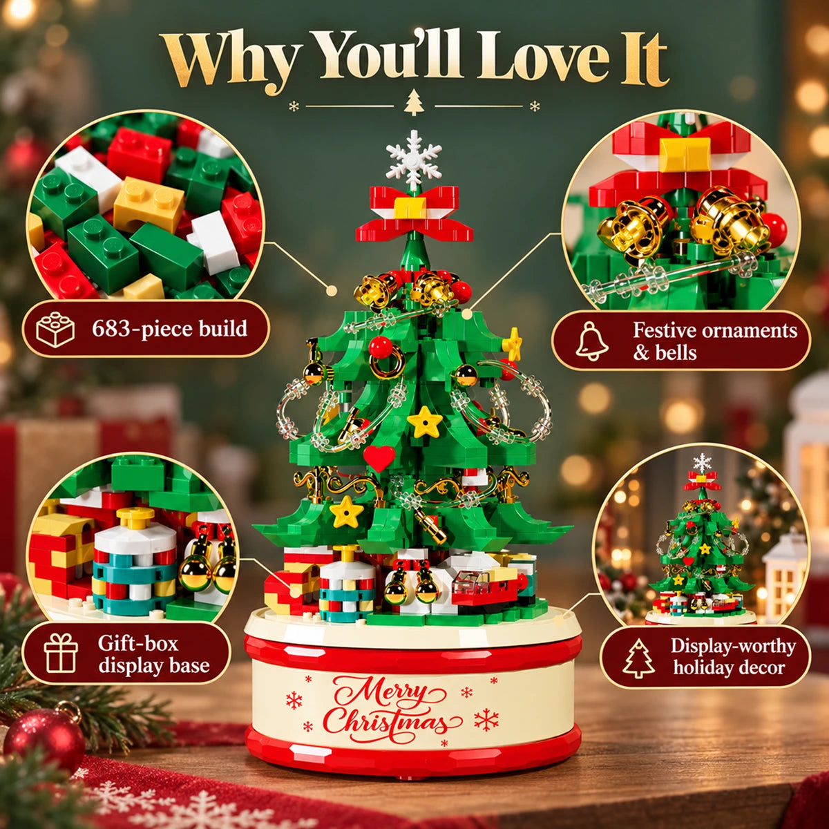 Christmas Tree Music Box Building Blocks Set - 683 PCS 3 Year Plus Trending Accessories