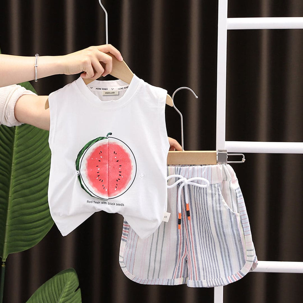 Boys Watermelon Print T-Shirt With Striped Shorts
