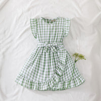 Girls Green Checked Fit & Flare Summer Casual Dress Casual Dresses