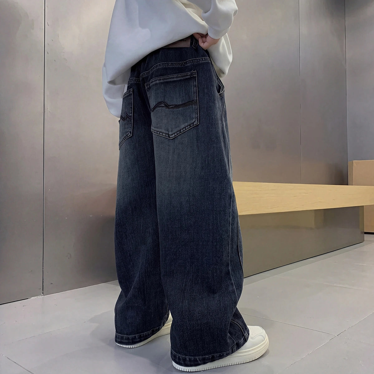 Boys Dark Blue Loose Fit Denim Jeans Pants