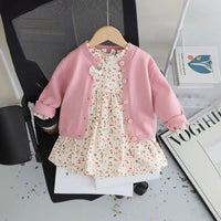 Girls Pink Solid Cardigan With Floral Printed Top Sweaters & Cardigans Pink 1-2 Y