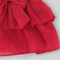 Girls Red Solid Bow Applique Sleeveless Fit And Flare Dress Casual Dresses